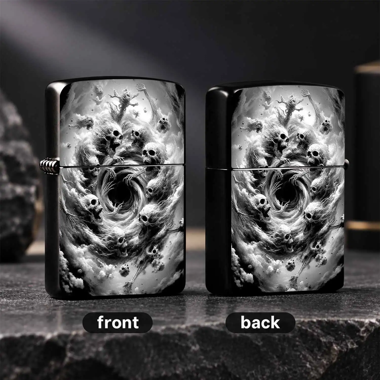 Dark Art Spiral Themed Lighter, Unique Macabre Skeleton Swirl Around Abyss Creative Portable Ignition Device, Ideal For Outdoor Travel Daily Use, Exquisite Novelty Spooky Style Gift For Gothic Art Lovers A Humorous And Interesting Lighter