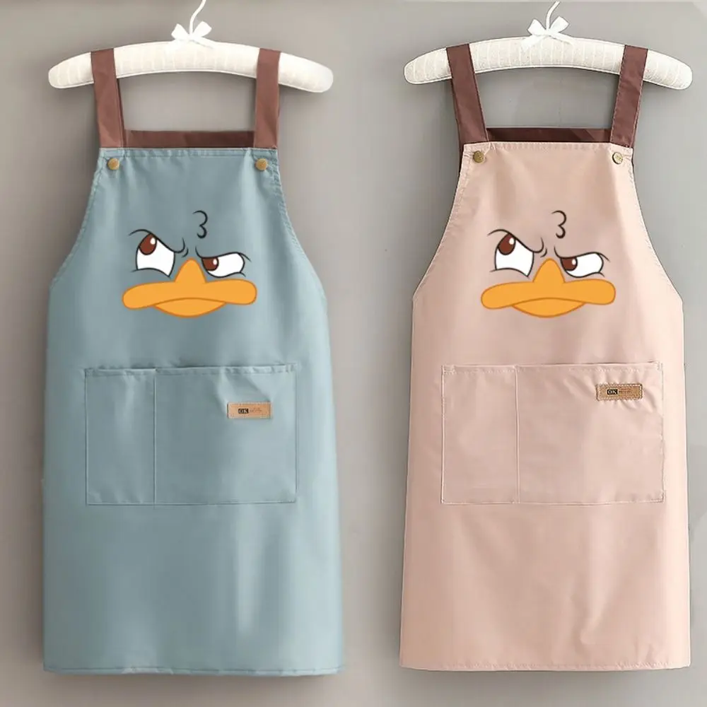 Abrasion Resistant Waterproof Apron Cartoon Duck Printing Kitchen Accessories Restaurant Apron With Pockets Antifouling Apron