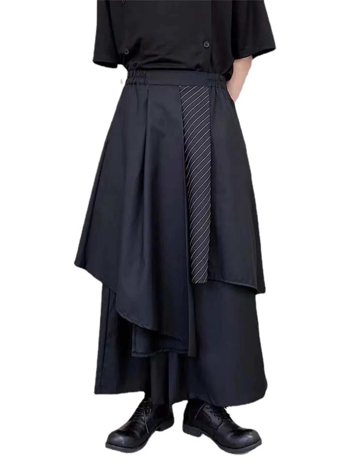 Men's Casual Skirt Pants Loose Wide Leg Harem Pant Japanese Kendo Culottes Memory Foam Slip Men S Pants with Elastic Waistband