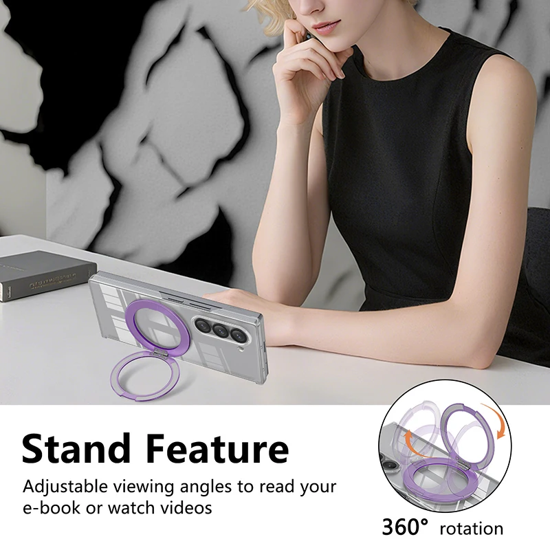 Para magsafe capa transparente com proteção de dobradiça para samsung galaxy z fold 7 6 5 flip 7 6 360 °   Caixa de suporte de rotação à prova de choque