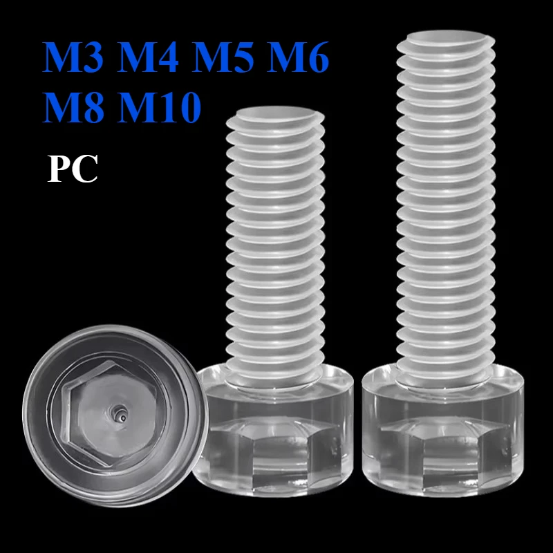 M3 M4 M5 M6 M8 M10 Transparent PC Plastic Hex Socket Cap Head Screws Insulated Acrylic Allen Key Cylindrical Bolts