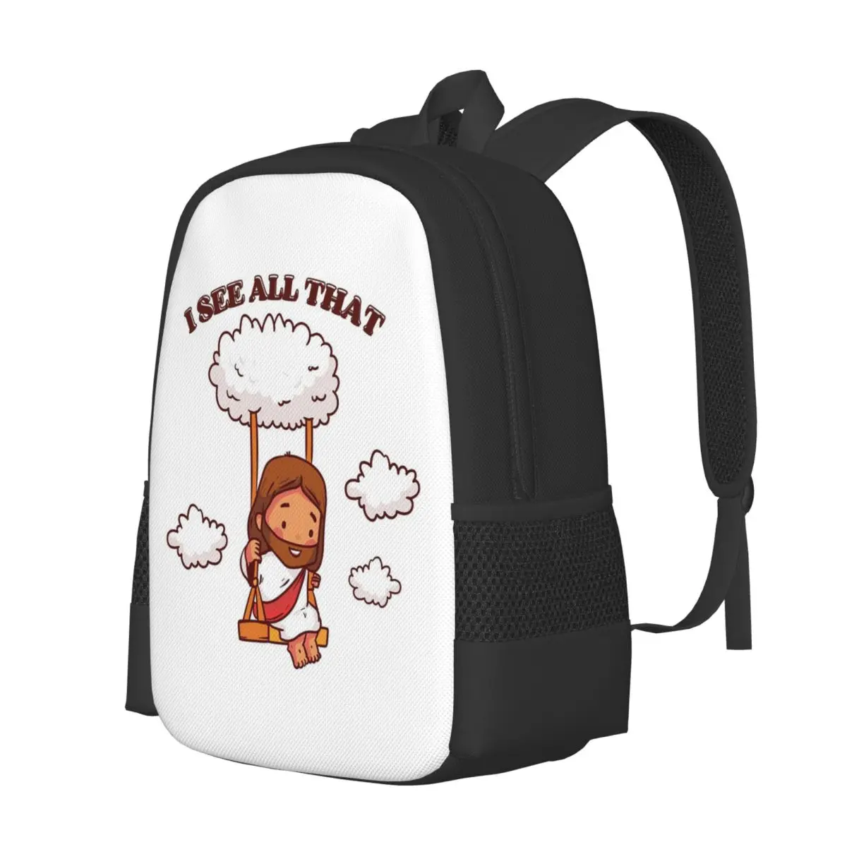 I See All That Cute Jesus On A Cloud Swing Student Backpack School Bag Hiking Travel Daypack for Men Women Bookbag Shoulder Bags