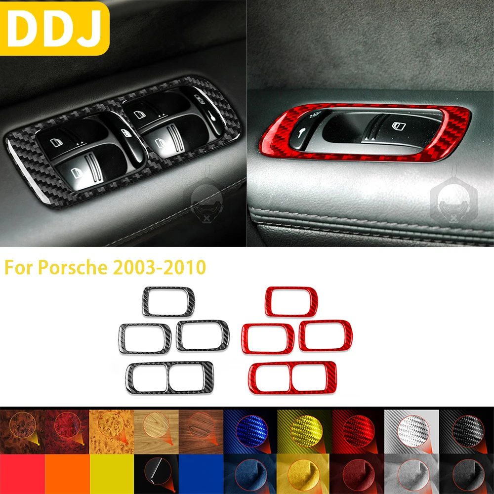 

For Porsche Cayenne S GTS Turbo 2003-2010 Accessorie Carbon Fiber Car Interior Window Lifting Button Trim Sticker Decoration