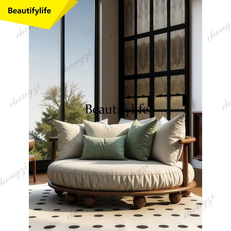 M02 Leisure sofa double living room antique solid wood creative round single small sofa