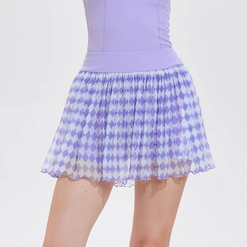 Women's High Waist Tennis Skirts Contrast Plaid Mesh Sports Skort with Pockets Golf Dance Skirt Plus Size 3XL