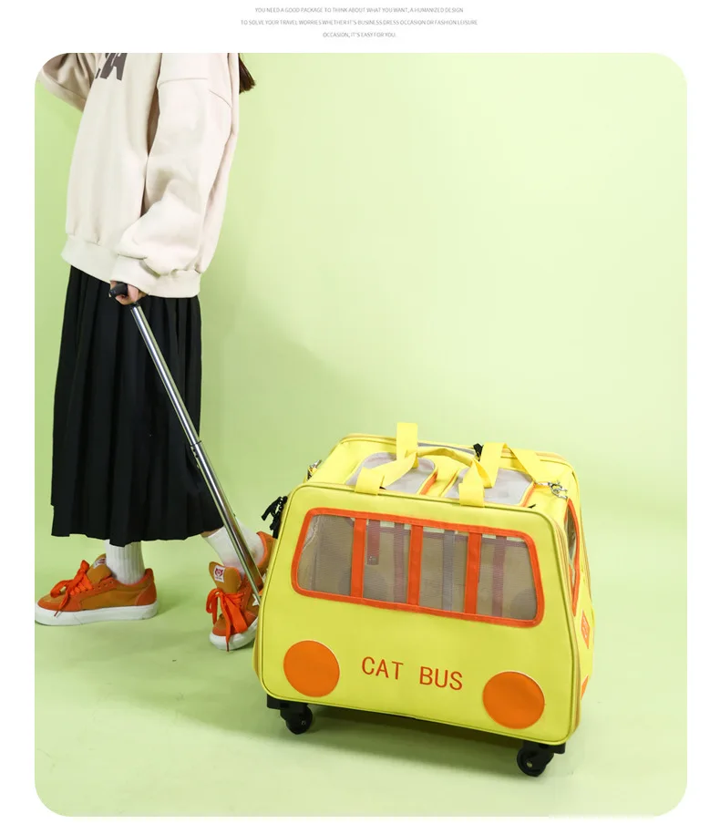 Foldable Detachable Pet Carrier, Large Portable Trolley Bag, Multi-Pets Breathable or Travel Multi-Pet Carrier for 2 Cats/Dogs