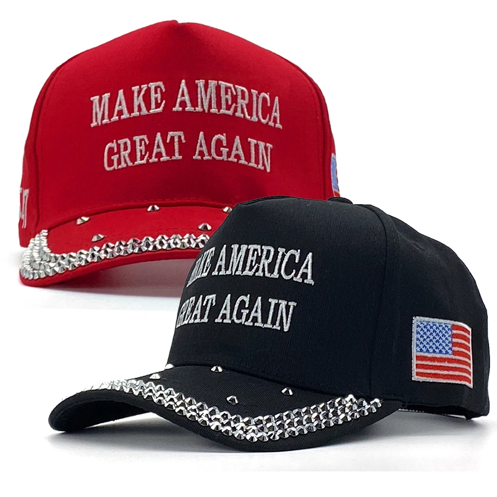 Make America Great Again Bling Rhinestone Baseball Cap President Donald Trump 45 47 USA Flag Sparkly MAGA Headwear Patriotic Hat