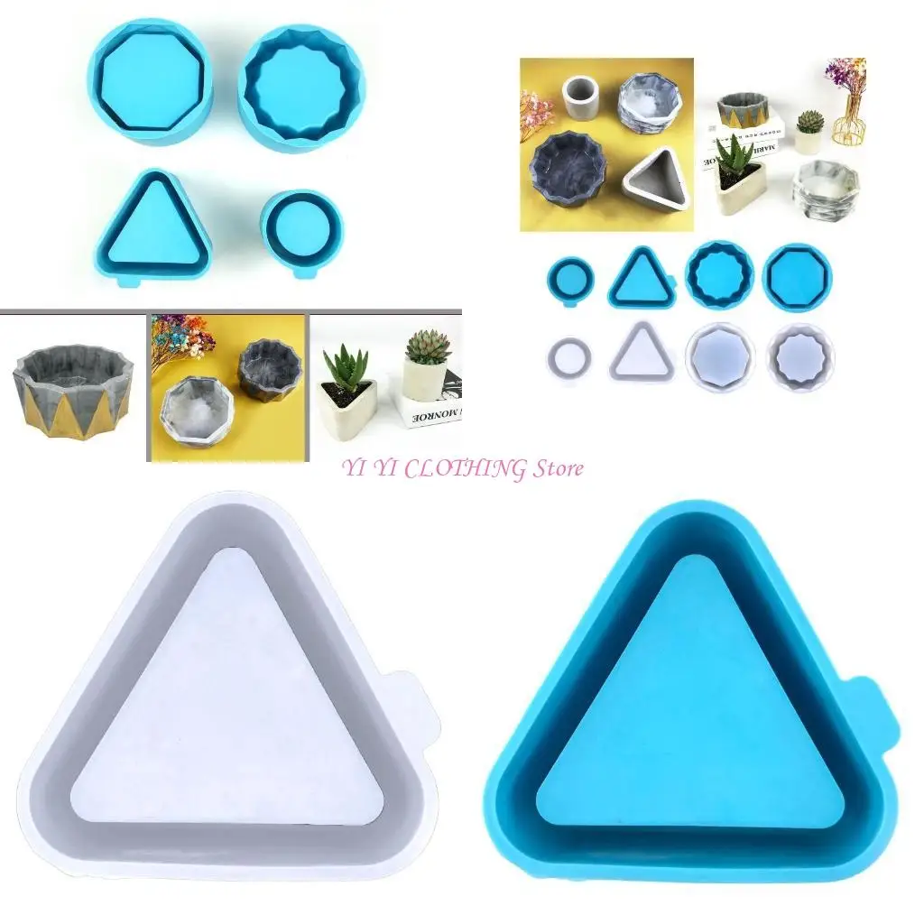 

N5KF Silicone Flower Pot Mold for Triangle Round Concrete Cement Plaster Model