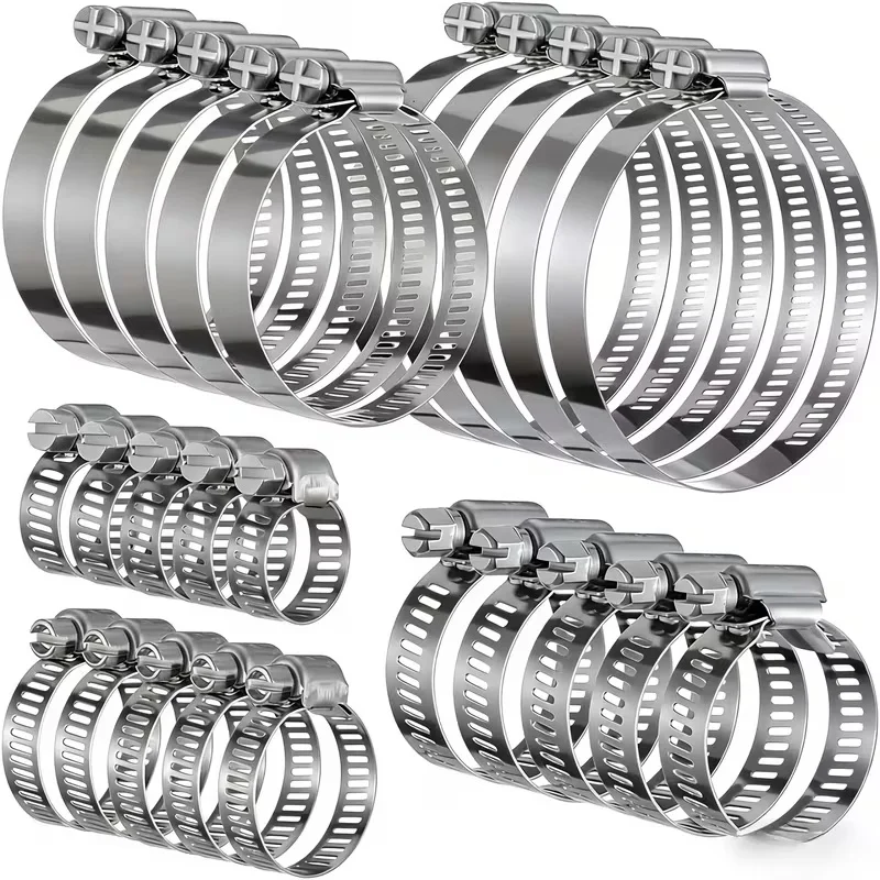 25Pcs Adjustable Stainless Steel Hose Clamps Assortment Kit, Worm Gear Pipe, Fuel LineHeavy Duty for Plumbing, Washing Machine