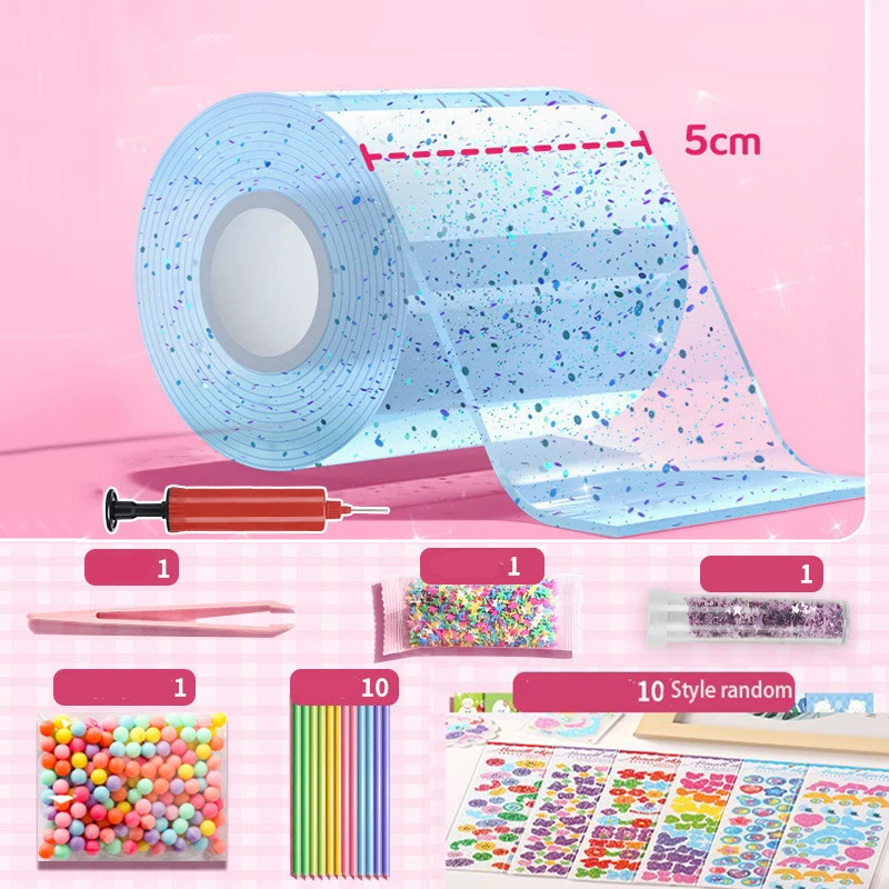 DIY Blow Bubble Nano Tape Komplettes Set aus PET Nano Kleber Kneten Musik Doppelseitiges Klebeband Dekompressionsspielzeug Aufkleber Geschenk