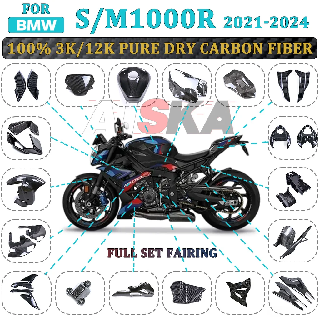 

For BMW S1000R M1000R 2021 2022 2023 2024 100% Carbon Fiber Motorcycle Fender Bellypan Engine Tail Tank Side Panels Fairing Kit