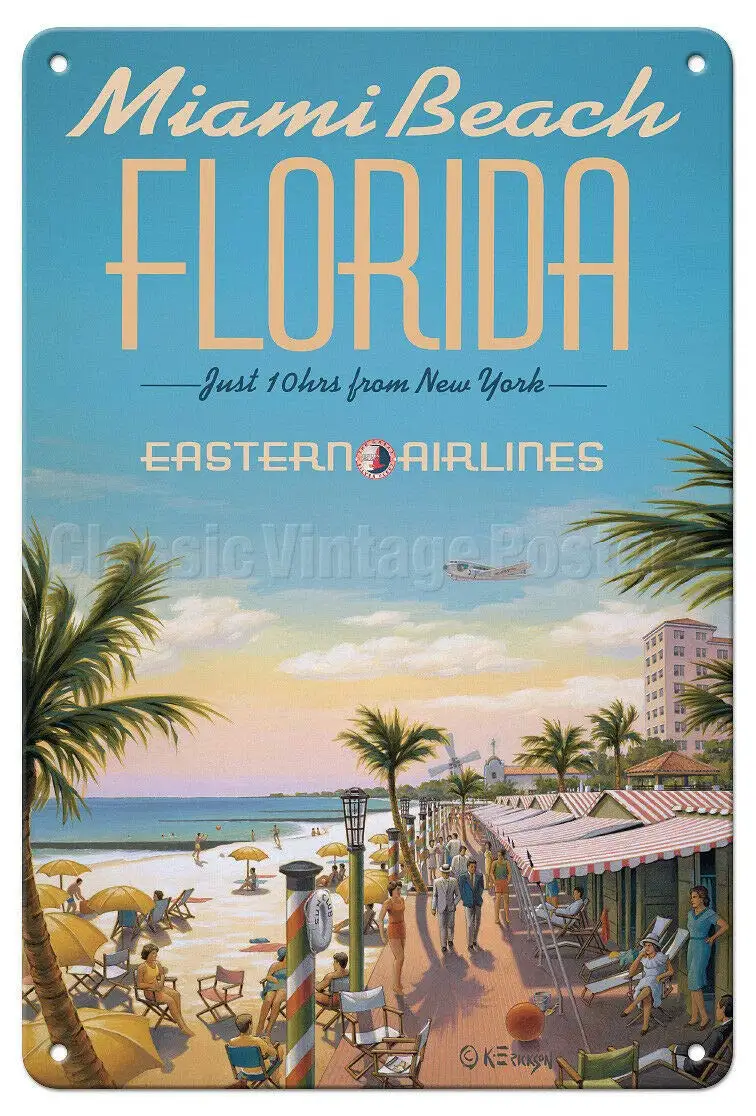 Miami Beach, Florida - 8 x 12 Tin Sign Vintage Novelty Funny Iron Painting Metal Plate