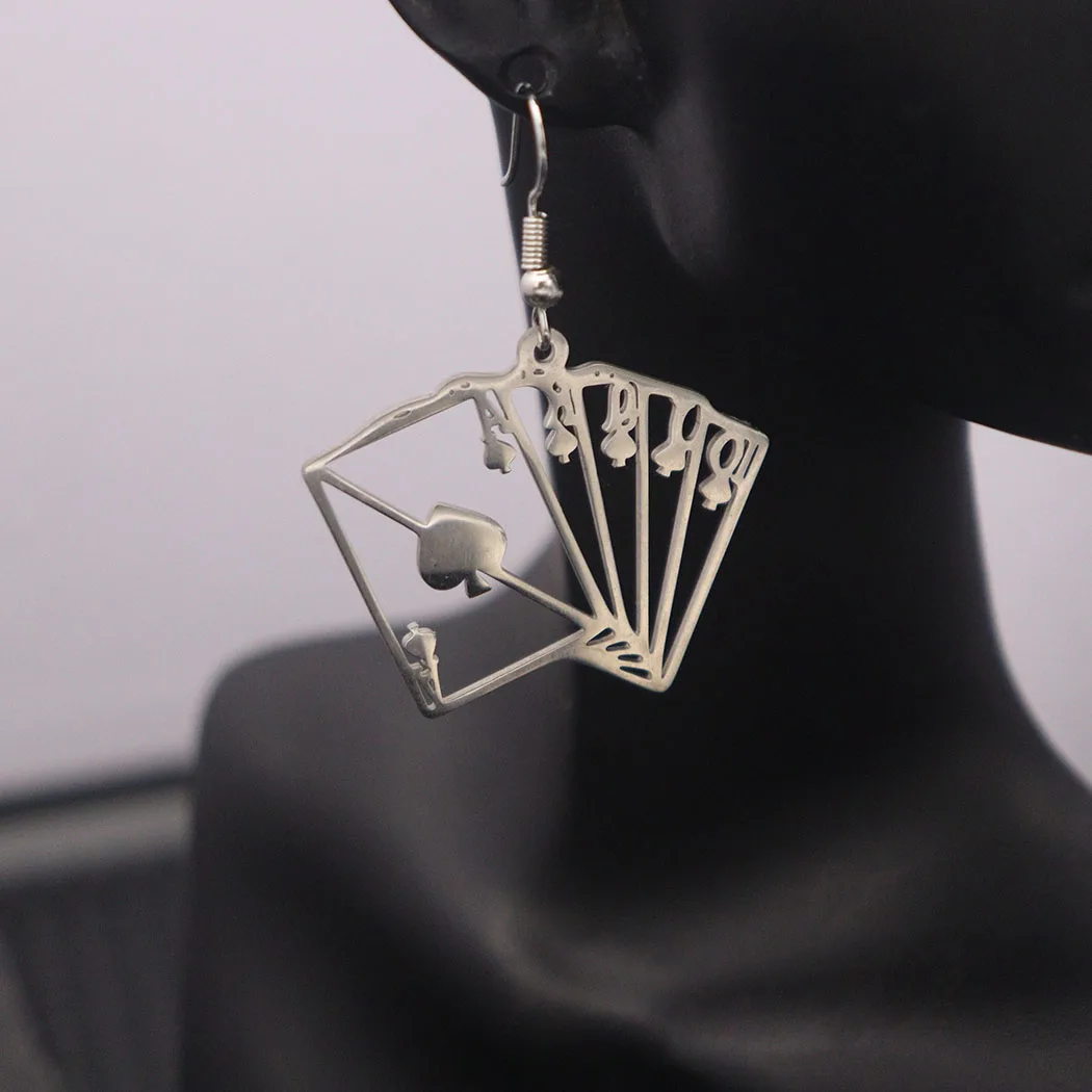 New style fashionable stainless steel hollow poker pendant earrings for women, featuring unique style and versatile appeal, perf