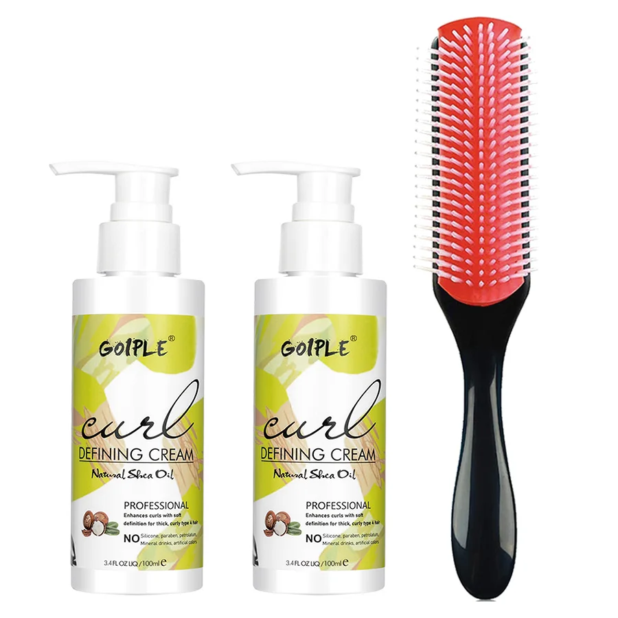 

100ml Curl Defining Cream Natural Curls Shiny Elasticity Cream for Hair Moisturizing Anti-frizz Shap Mousse with 9row Brush 3pcs