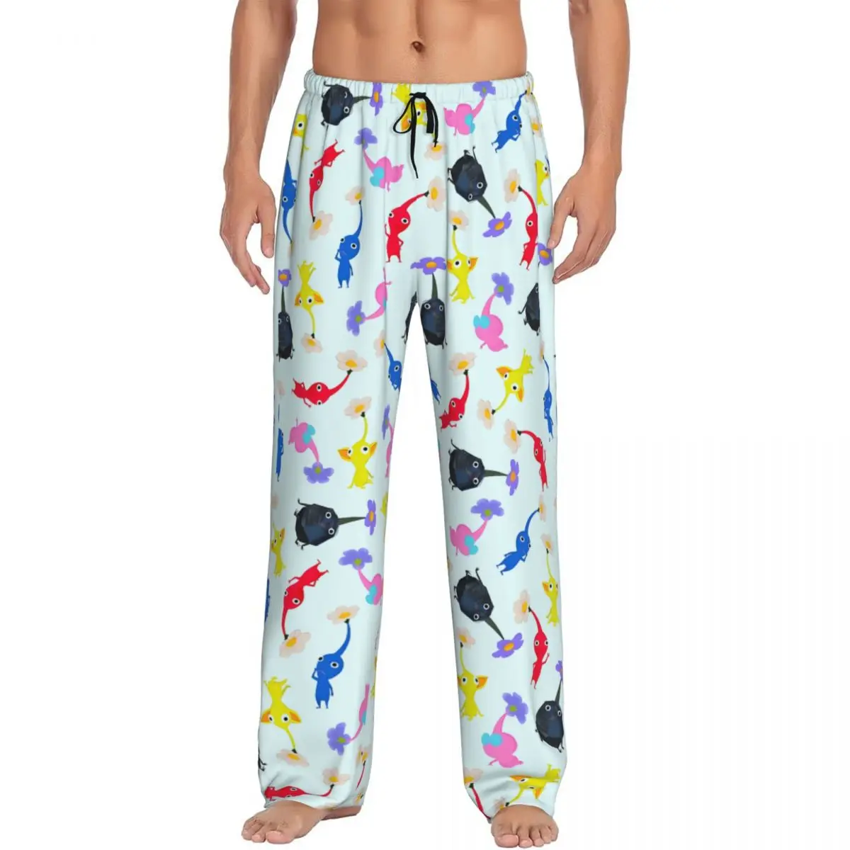 

Custom Printed P-Pikmins Pajama Pants for Men Adventure Game Sleep Sleepwear Bottoms with Pockets