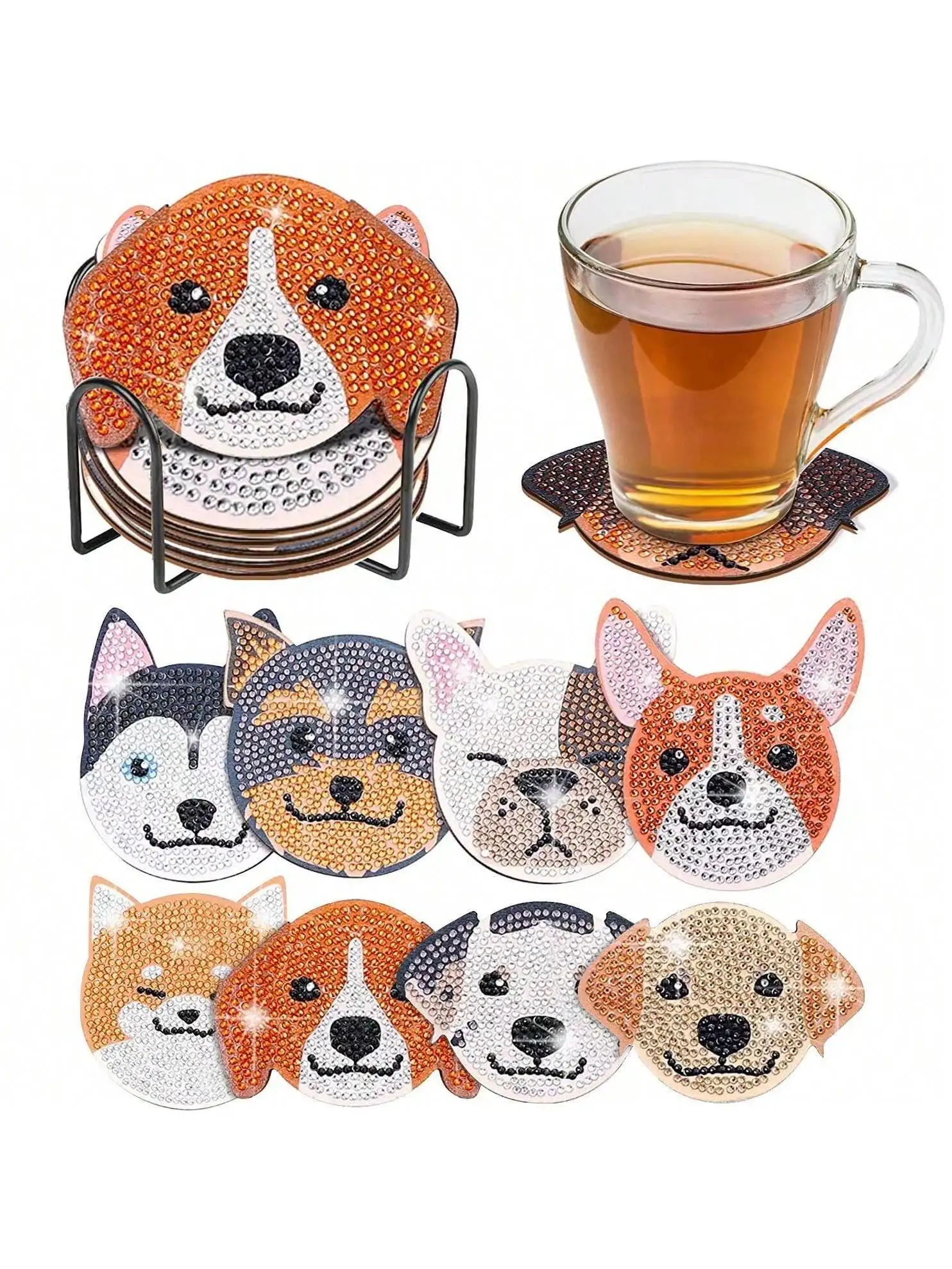 8 Pcs Dog Shaped Diamond Painting Coasters Kits DIY Pet Dog with Holder for Beginners  Art Craft Supplies Gift