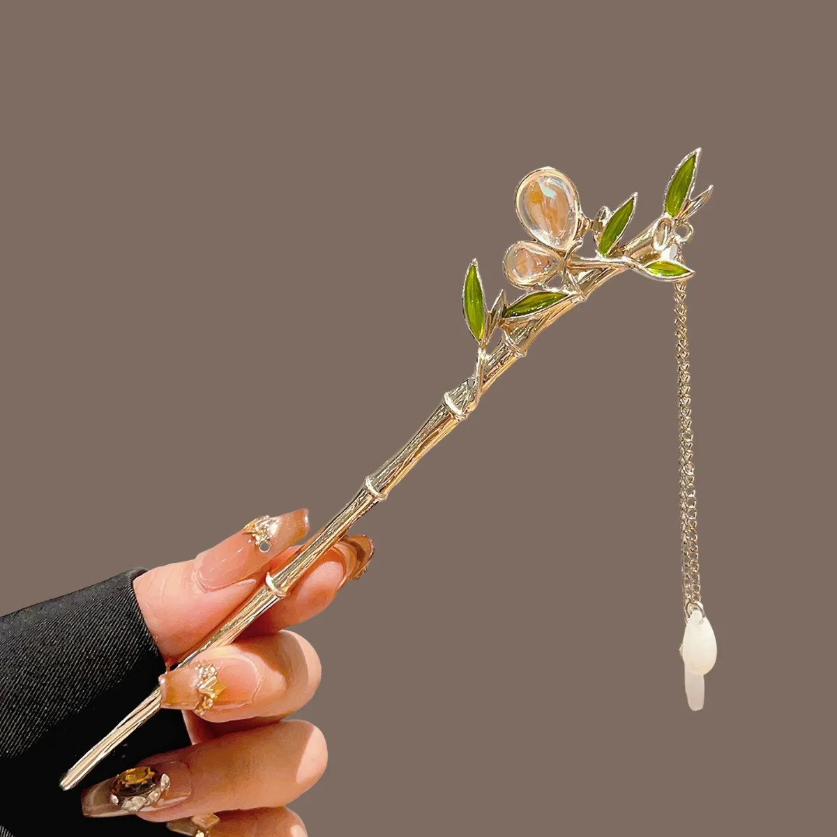 

Green Bamboo Tassel Hair Stick For Han Costume Ancient Style Flower Pearl Hairpin Vintage Wedding Cheongsam Decor Hair Clasp