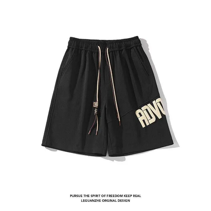Mr. WH American Style Foamed Letter Men's Shorts Summer Loose Straight Leg Five-Quarter Pants Large Size Sports Casual Trousers