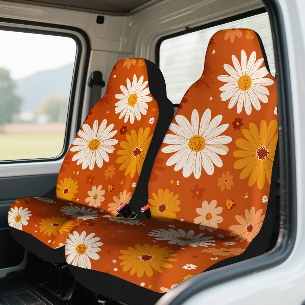 Set Of 2, Autumn Daisy Flowers Design Car Seat Covers – Sturdy And Fashionable Complete Set For Front Seats, Fits Most Vehicles,