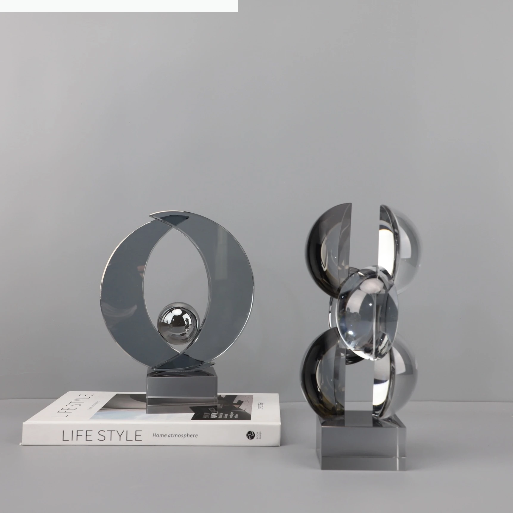Glass Geometric Semicircle Sculpture Glass Decorative Figurines Home Decoration Accessories