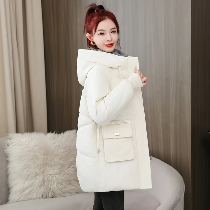 Winter Thickened Mid length Down Cotton Coat for Women 2023 New Loose Large Hooded Cotton Coat with Foreign Fashion Cotton Coat