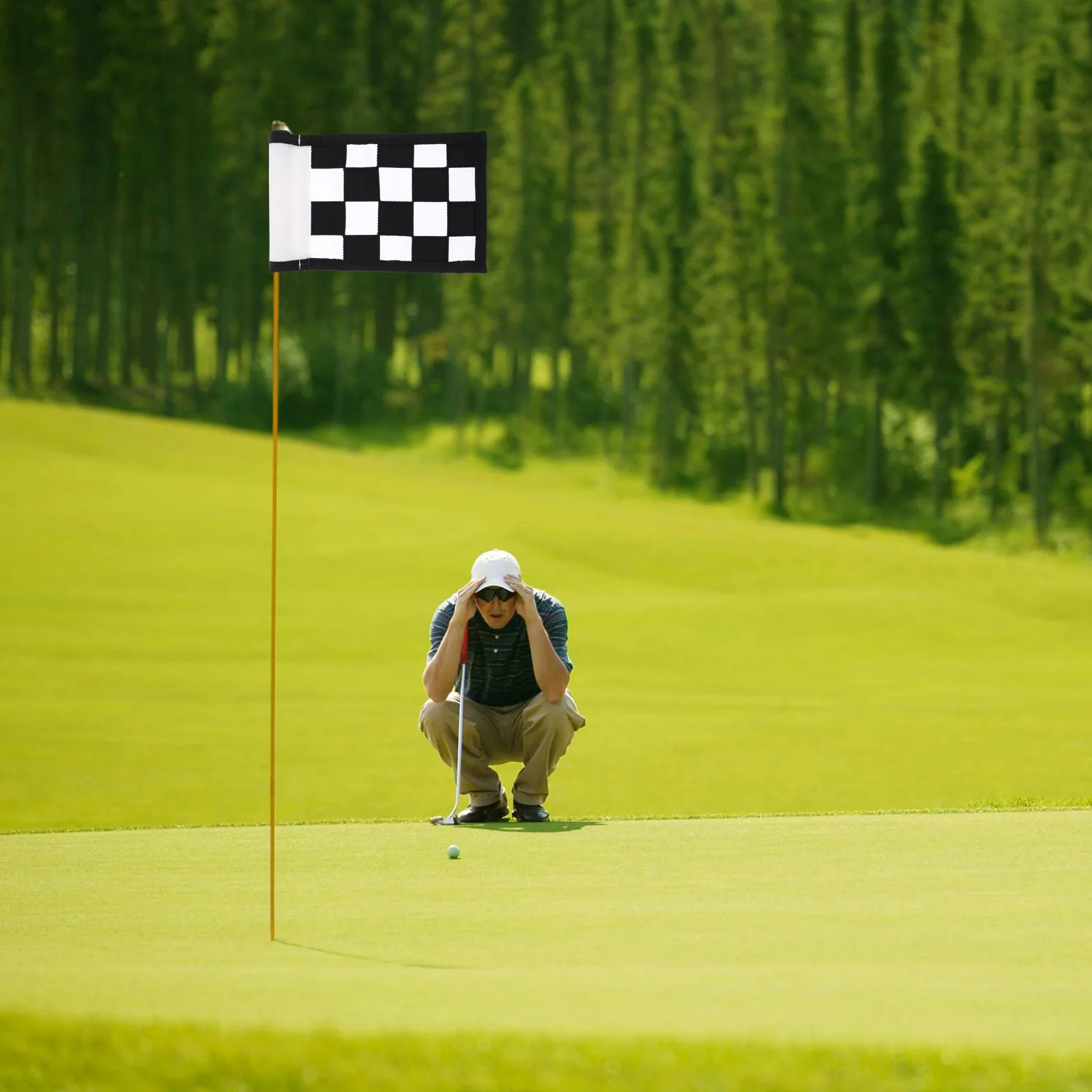 

Golf Flag Gift for Golfer Checkered Small Putting Skills Course Supplies Nylon Portable Training Aid Practice