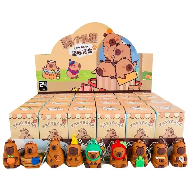 Stok 24pcs Gantungan Kunci Blind Box Capybara Figur Beruang Lucu Kotak Misteri Boneka Liontin Grosir Dekorasi Tas Ransel