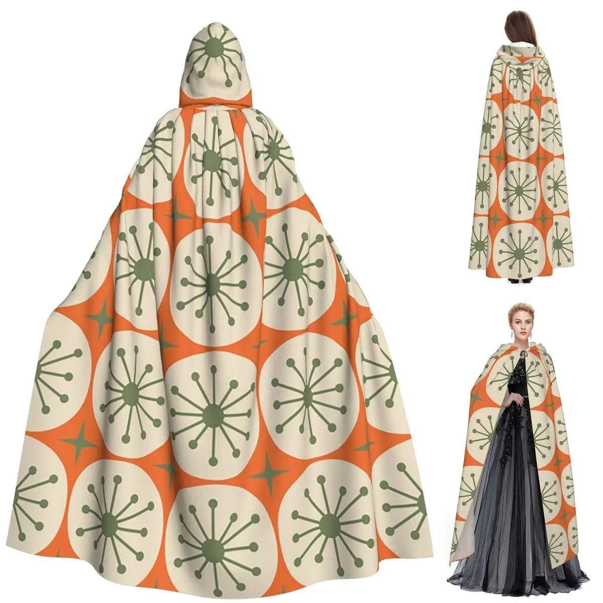 

Современный атомный костюм середины века в горошек и звезд оливково-зеленый бежевый плащ с длинным капюшоном ведьма средневековый костюм накидка для косплея Хэллоуин вампир