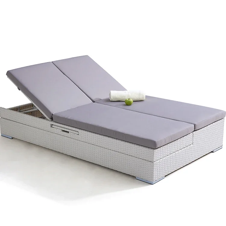 Modern Outdoor Aluminum Garden Pool Lounger Sun Bed Daybed with Rattan Chaise Lounge Chair for Hotels Living Room Villas