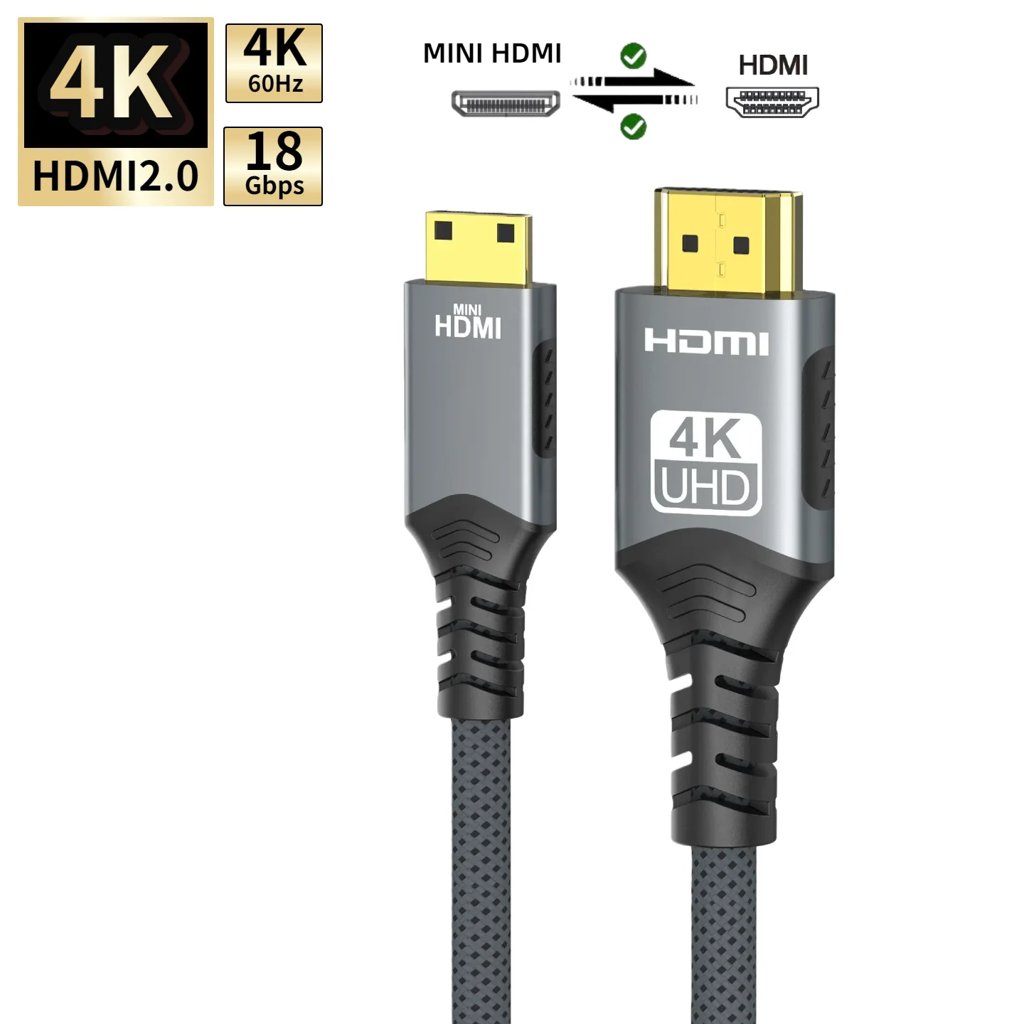 4K@60Hz Mini/Micro HDMI to HDMI Cable 2K@120Hz HDR Braided HDMI 2.0 Video Cord For Camera Sony A6400/Canon M50 Switch Monitor TV