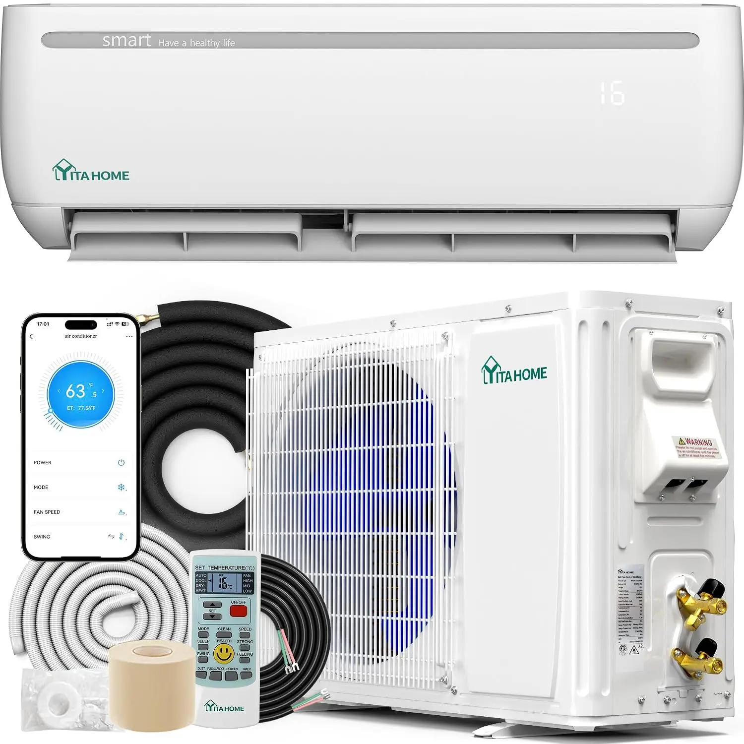 12000 BTU Mini Split Air Conditioner Heat Pump System, Wifi Enabled 17 SEER2 208-230V Ductless AC Cool Up to 750 Sq., Custom