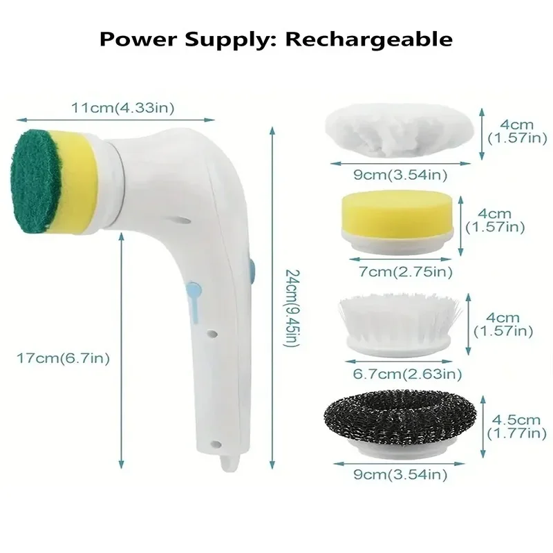 

Ручная электрическая щетка для чистки 5 в 1, беспроводная портативная щетка для чистки, ручной скруббер, подходит для ванной комнаты, кухни