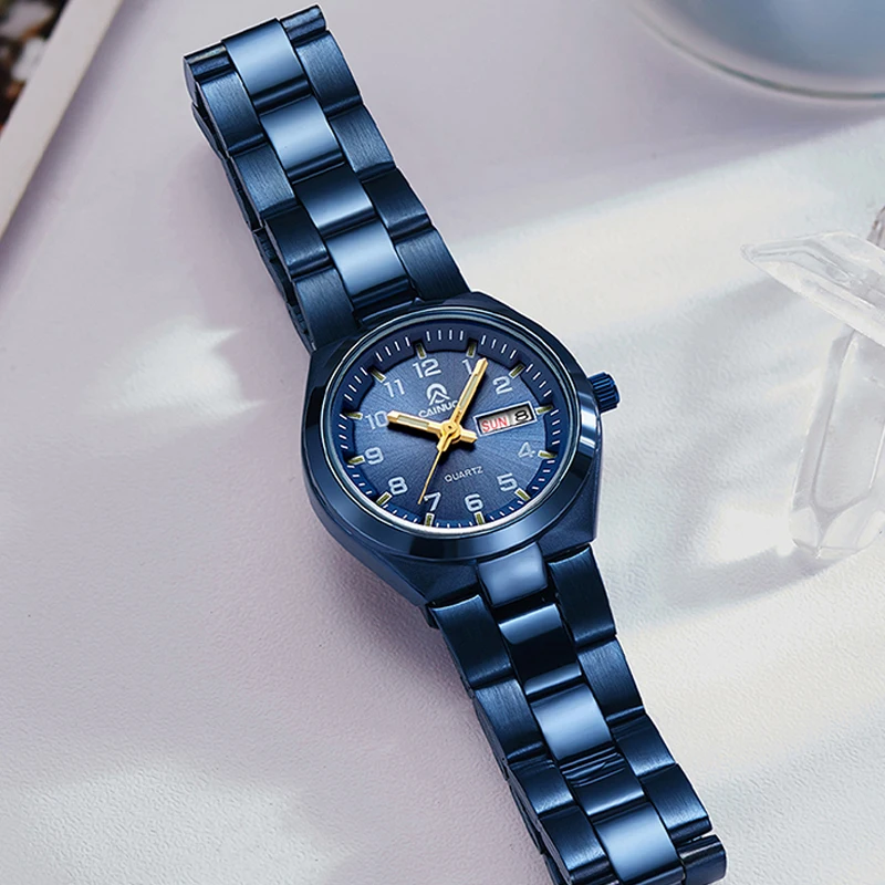 고급 스테인리스 스틸 쿼츠 시계 남녀공용 야광 방수 주간 날짜 기능 패션 드레스 손목시계 선물