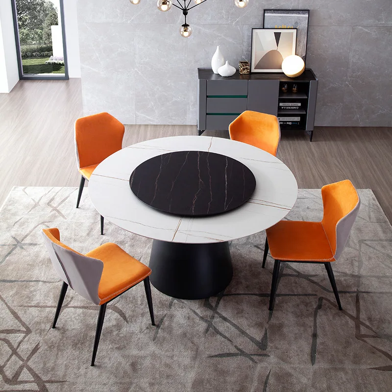 Simple chair combination, round dining table, turntable household small apartment 5