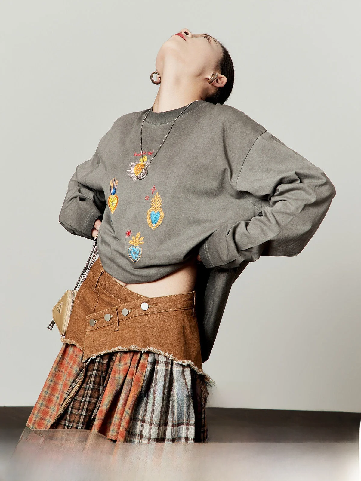 

Grey Casual Loose Women's T-shirt Saint's Cup Love Print Spring 2026 New Style Zhou Li Wu Brand round Neck Short Length