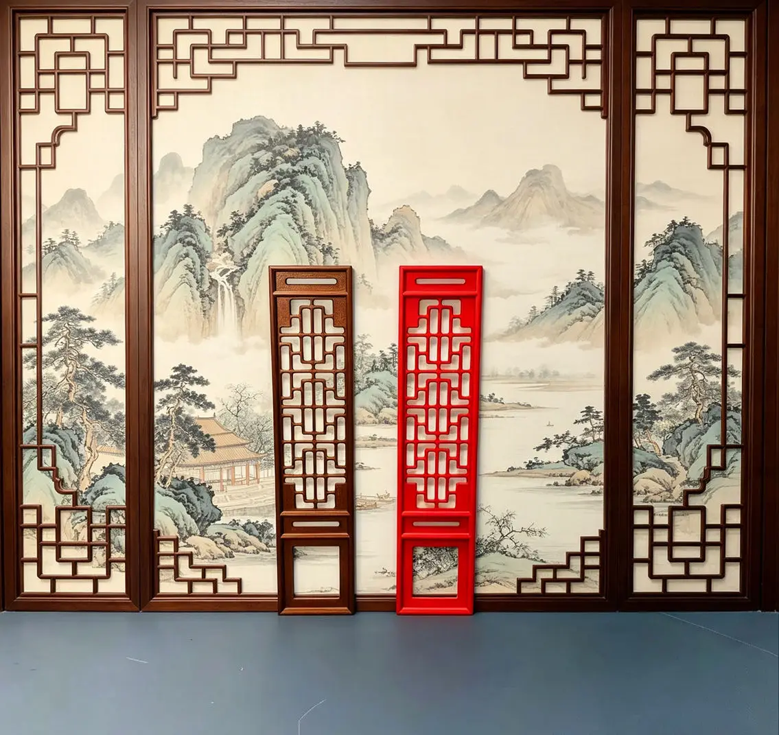 

2pcs 1:12 Scale Dollhouse Chinese Style Lattice Screen,Miniature Traditional Room Divider, DIY Diorama Accessory for Asian Scene