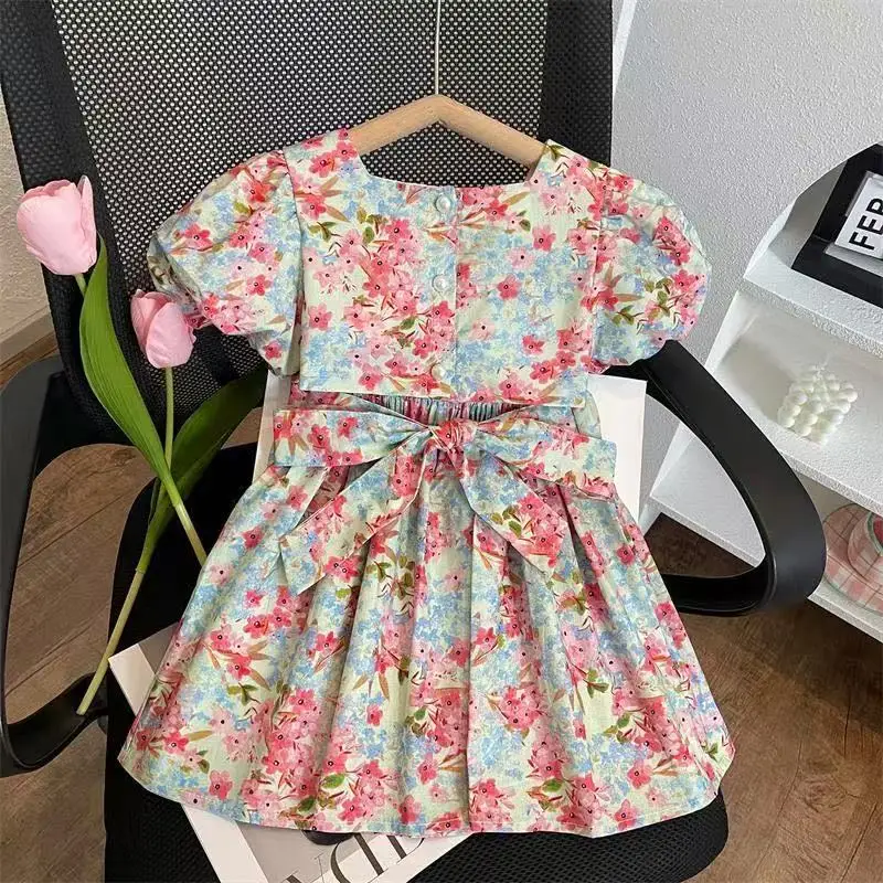 

2-7 Years Girls Floral Dress Korean Children's Wear 2025 New Summer Style Children's Princess Dress Girl Baby Dress 90-140cm