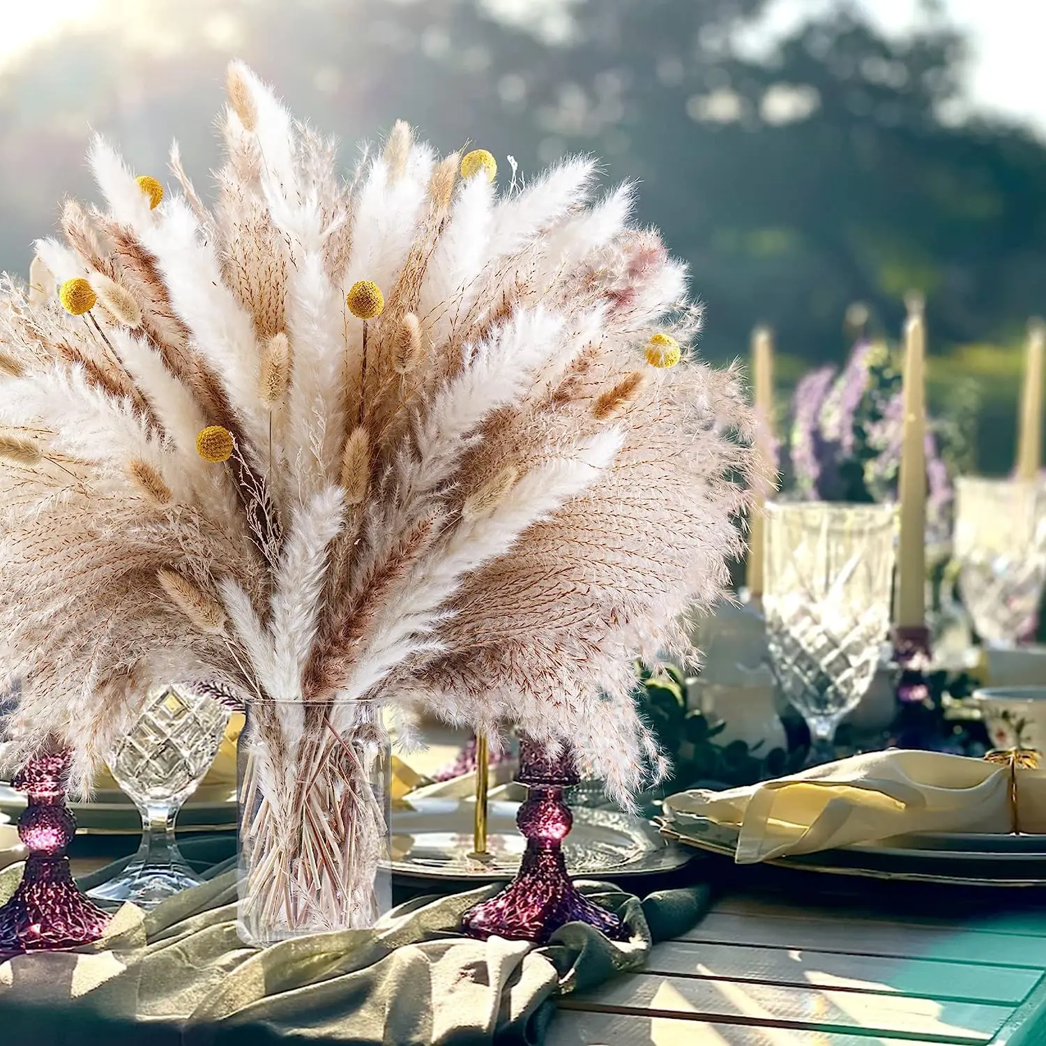 

Natural Dried Pampas Grass 60-85PCS 17.5" Fluffy Boho Home Decor Pampas Grass Bouquet Bunny Tails for Wedding Floral Party