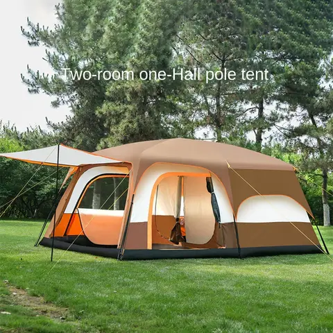 Portable Outdoor Camping Tent Two Rooms One Hall Travel Multi-person Thickened Large, Family Tent Rainproof