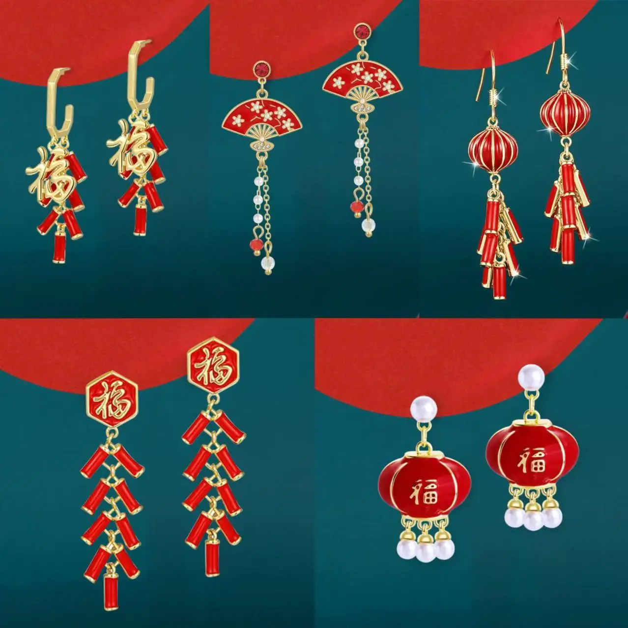 Fashion Chinese Style Earrings for Women Red Color New Year Wedding Rhinestone Luxury Jewelry Spring Festival Ear Hook Gift 2025