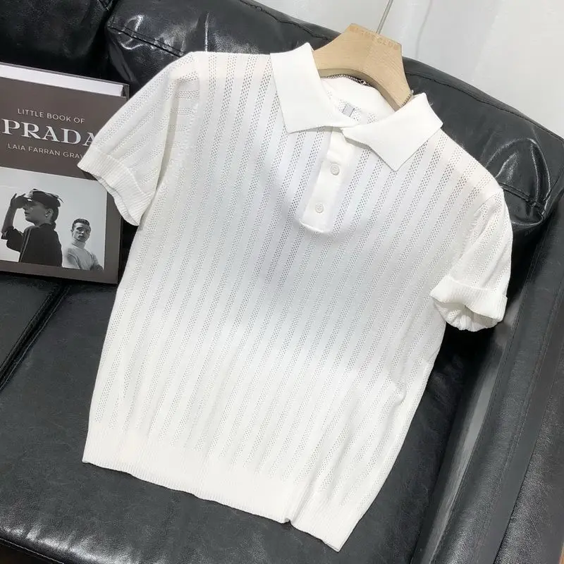 Multicolored Knitted Top for Women, Summer Polo Style, Elegant and Versatile Knitted Short-Sleeve T-Shirt