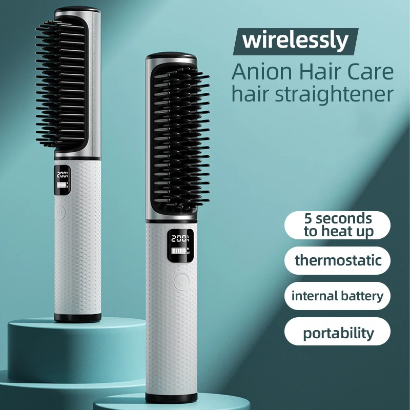 

Электрическая расческа для выпрямления волос, Многофункциональный беспроводной выпрямитель с отрицательными ионами, инструмент для стайлинга, щетка для выпрямления