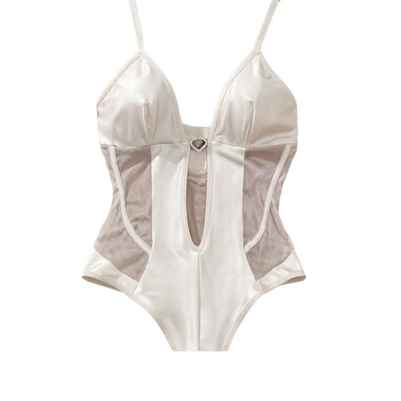 

French-style transparent hollow-out bikini lingerie, pure desire lace bodysuit, sexy anti-sagging bra for women
