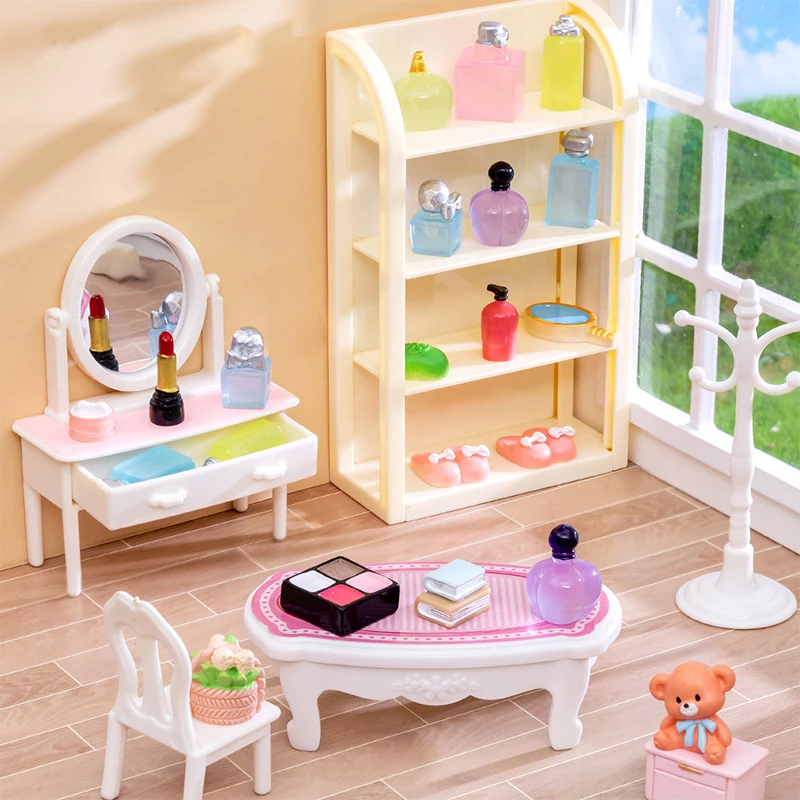 1Set 1:12 Dollhouse Miniature Luminous Perfume Eye Shadow Cosmetic Mirror Slippers Home Model Decor Toy Doll House Accessories