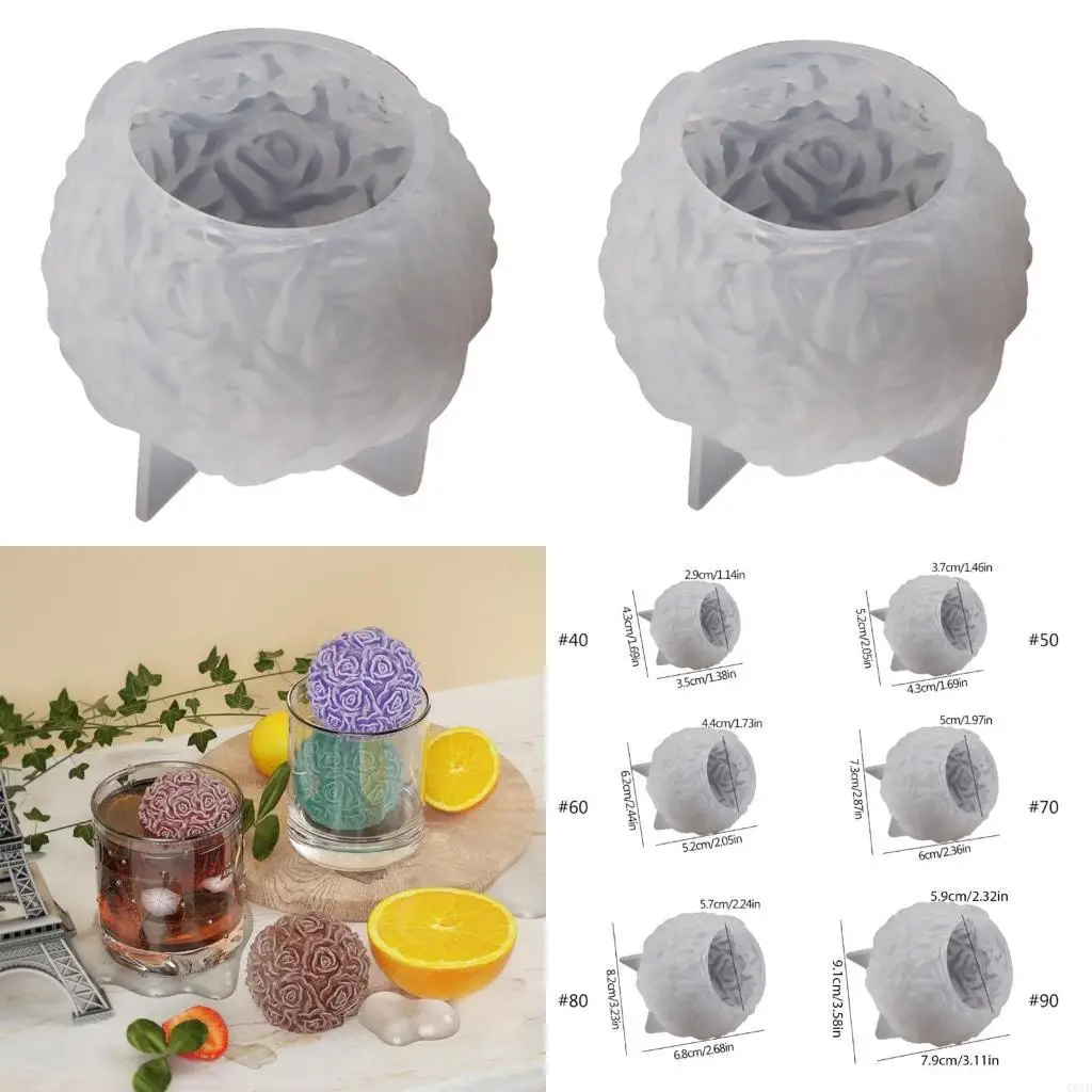 Silicone Molds 3D Rose Flower Ball Scented Mold for Aromatherapy Handmade Soap Making DIY Craft Home Decor
