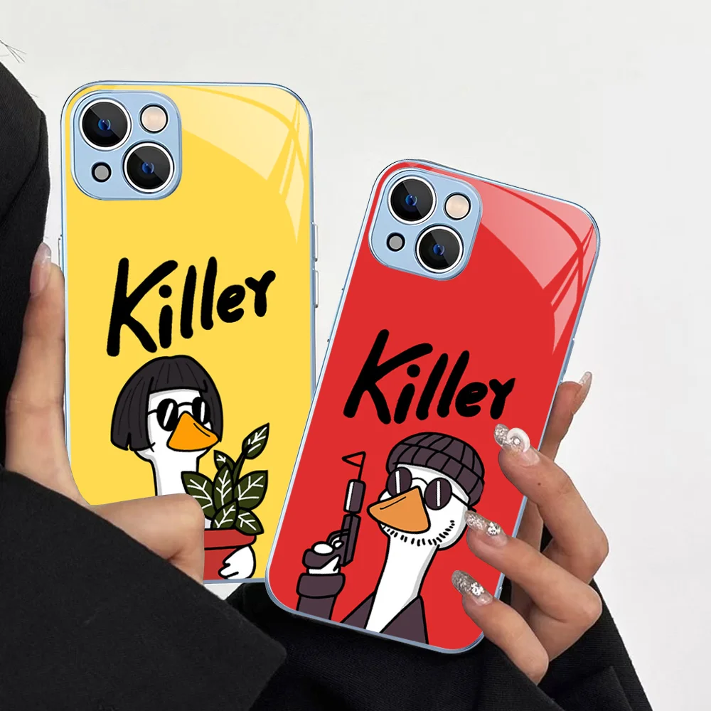 Cartoon Killer Leon Uncle Girl Phone Case Tempered Glass For iphone 14 13 12 11 Pro Mini XS MAX 14Plus X XS XR Cover