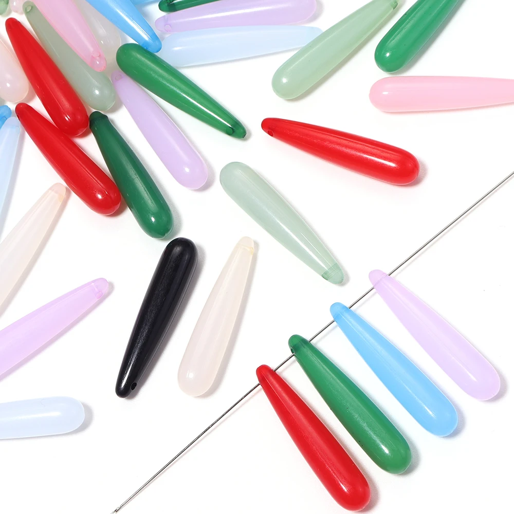 20 Stück/Lot bunte lange tropfenförmige Acrylperlen in Jade-Optik, lose Perlen für die Schmuckherstellung, DIY-Haarspangen, Ohrringe, Anhänger, Zubehör – Detail 3
