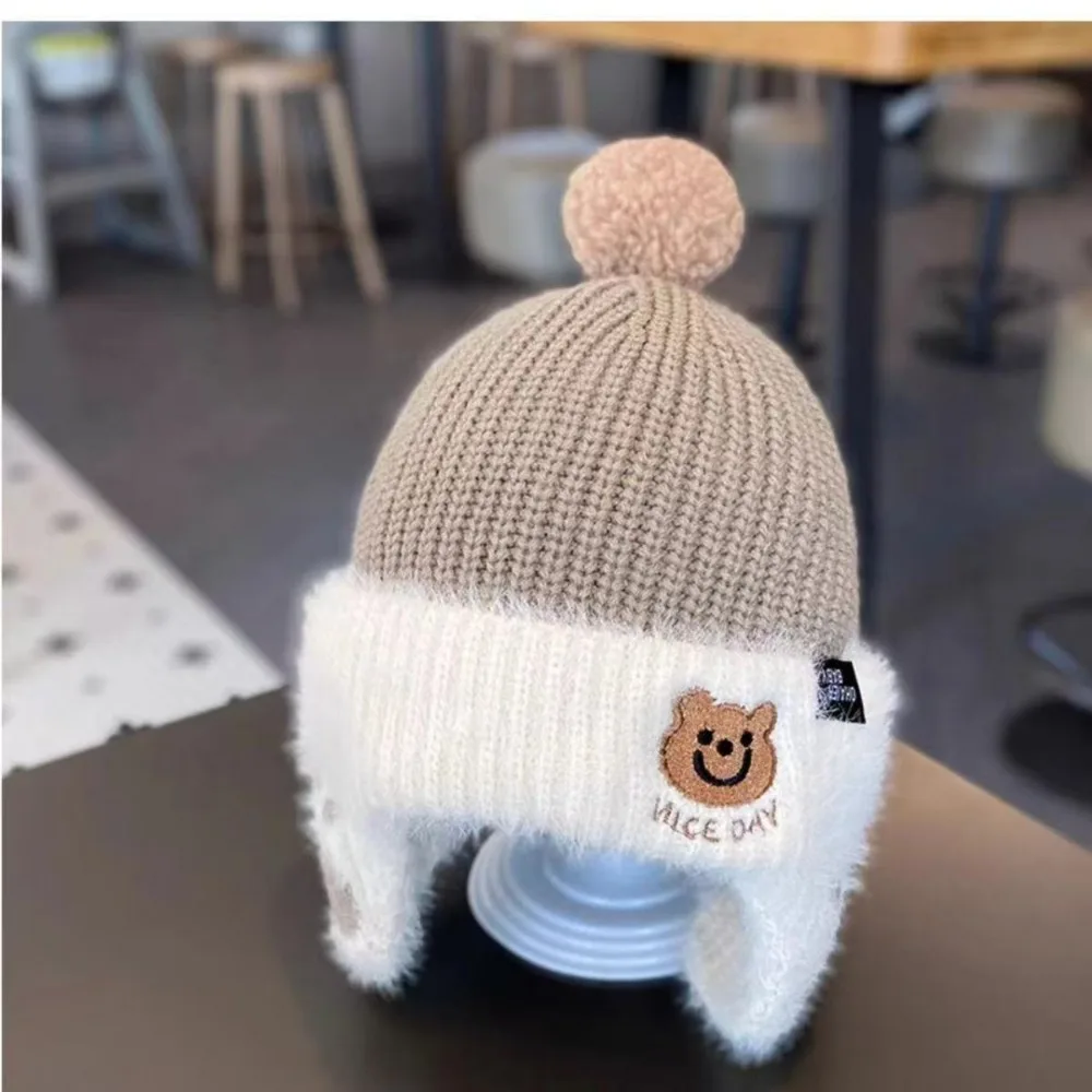 

Baby Wear Wool ​​Baby Warm Hat Soft Cute Bear Kids Earmuffs Cap Ear Protection Hat