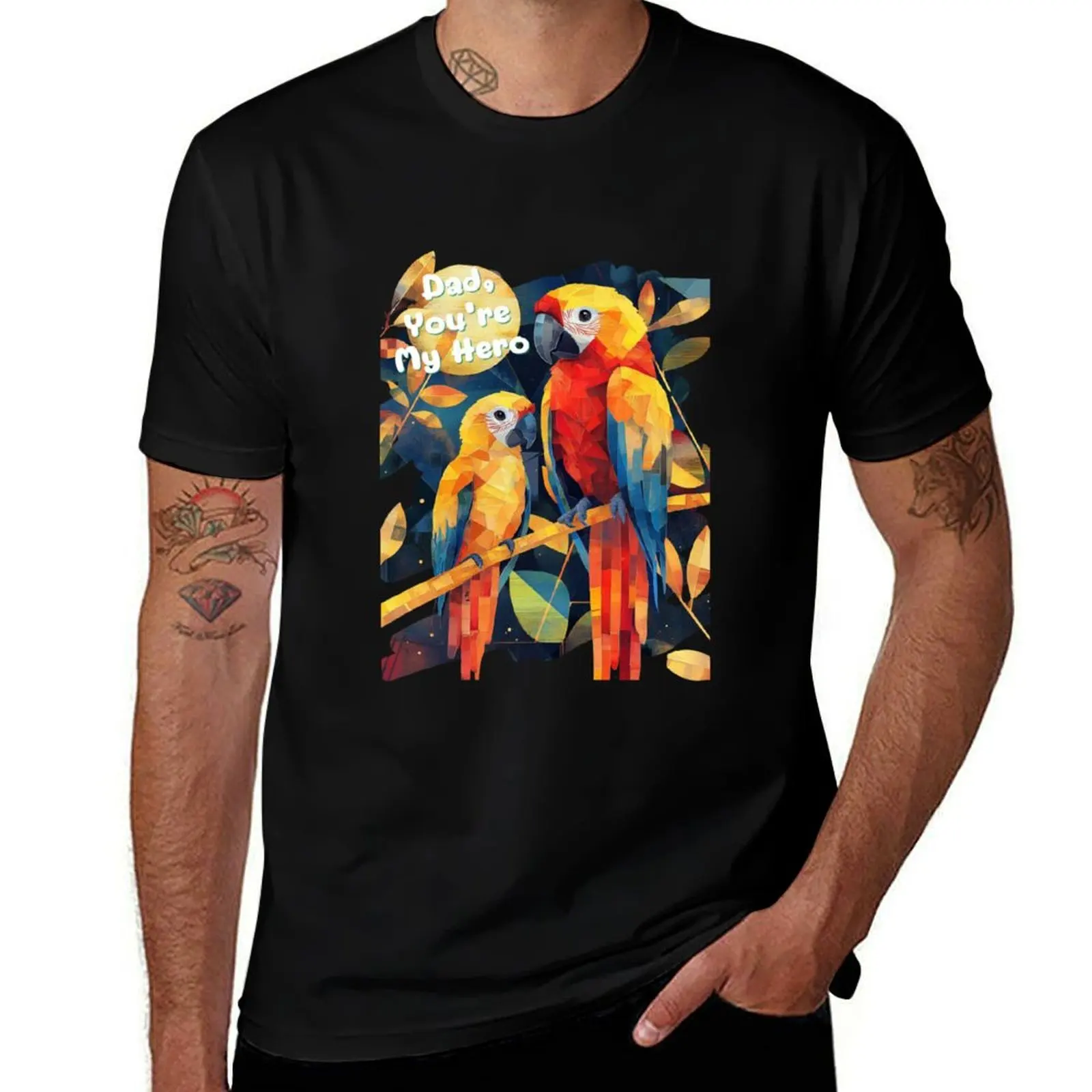 

Dad, You’re My Hero – Art Deco Parrot Father’s Day Design T-Shirt designer shirts tees Men's cotton t-shirt
