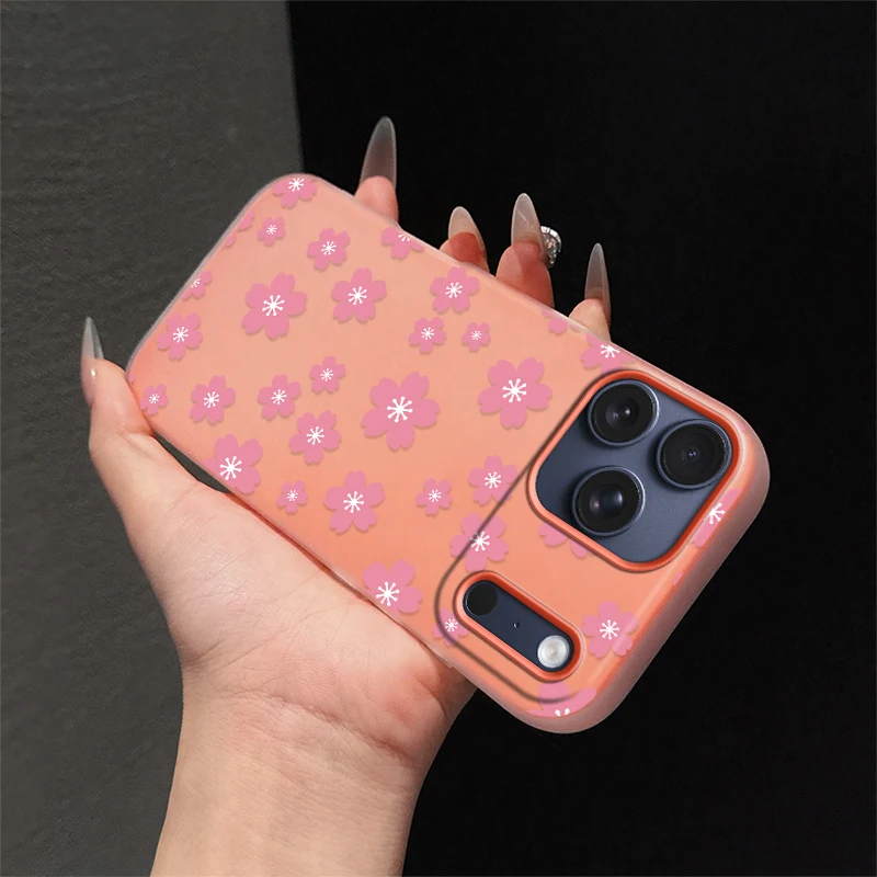 Funda de teléfono suave para IPhone 17 Pro 16 15 14 13 12 11 Pro Max Plus 17 Air Pink Flower Pattern 2-en-1 cubierta de silicona de gelatina mate